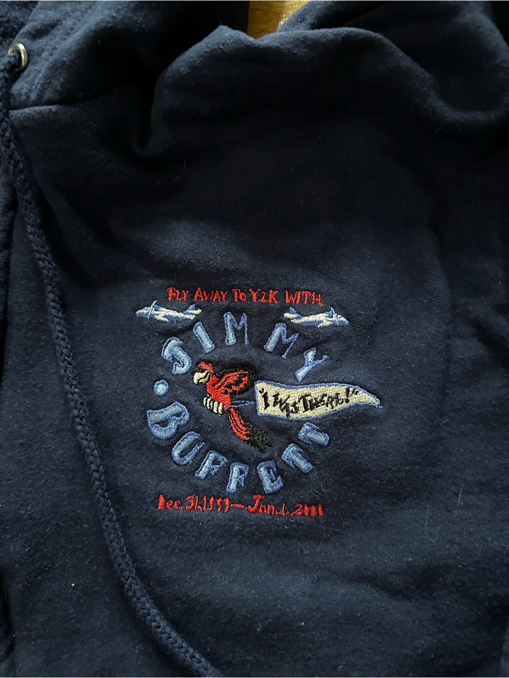 RARE Vintage Jimmy Buffett Fly Away To Y2K 90s Tour Hoodie Merch Navy Blue LARGE